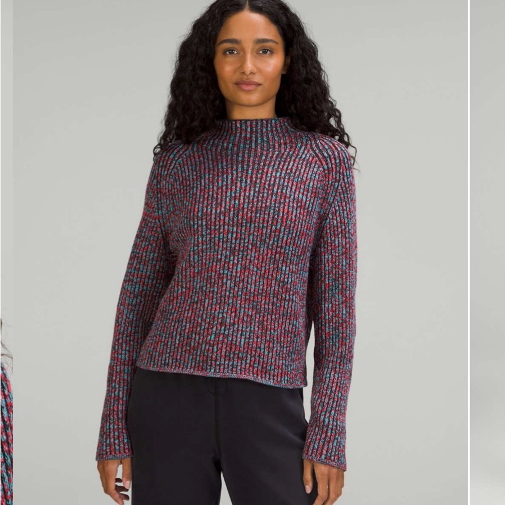 lululemon athletica Heathered Pink & Blue Ribbed Turtleneck Sweater